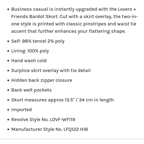 Lovers & Friends Bardot Pinstripe Skort XXS NWT - Picture 9 of 9